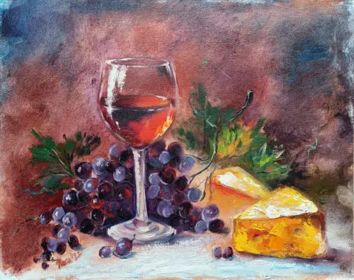 Still-life with Wine and Cheese oil painting