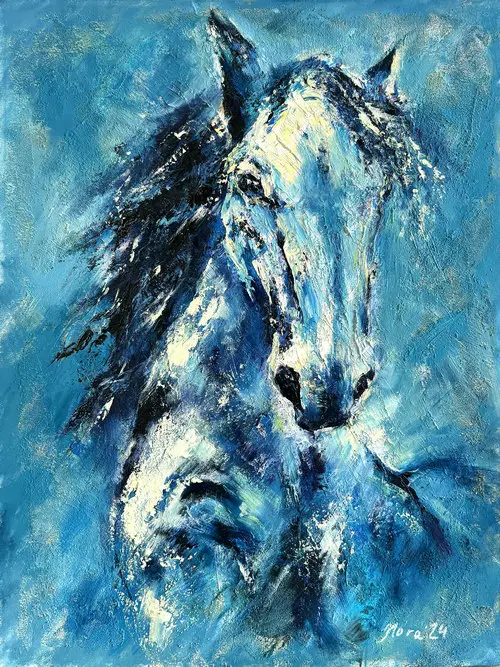 White Horse Portrait luxury textured oil painting on big canvas