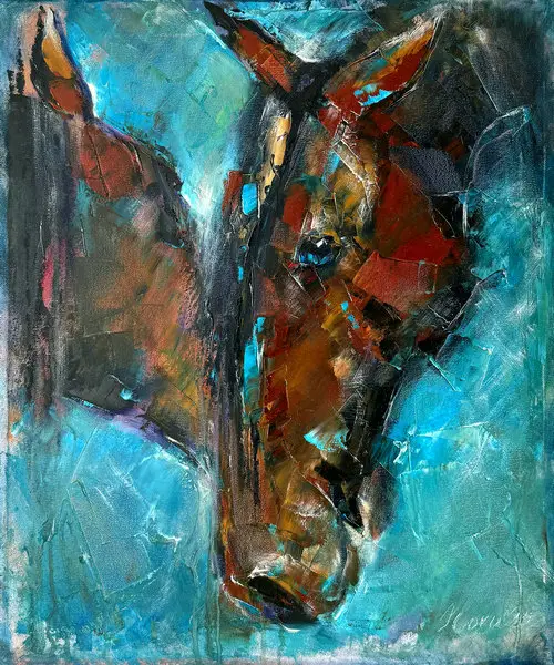 Careless Whispers Two Horses Portrait textured oil painting