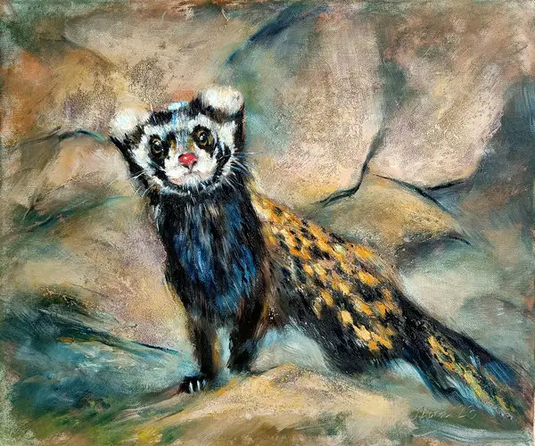 Marble Polecat Portrait textured oil painting