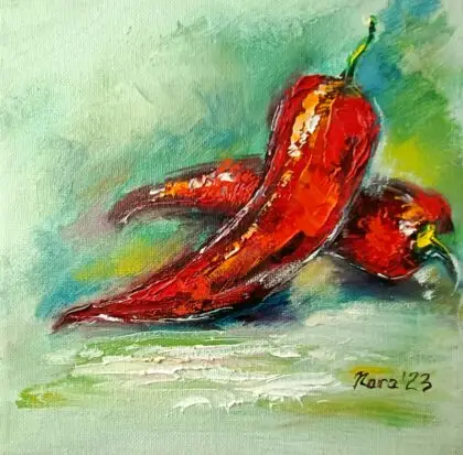 Red Hot Chili Pepper Small Oil Painting