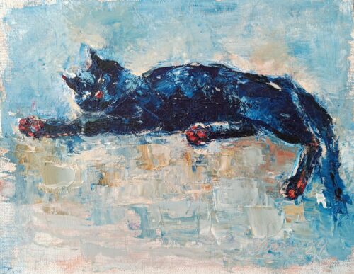 Black Cat miniature oil painting