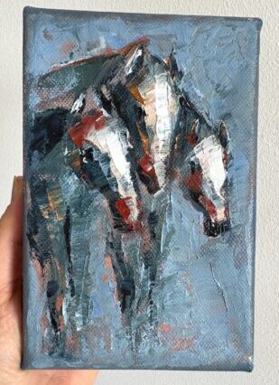 Abstract Horse Trio small oil painting